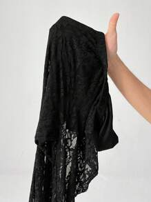 SHEIN PETITE Women's High Waist Flare Lace Knit Vacation Pants - Black - View 8