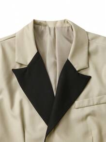 Manfinity Mode Conjunto de chaqueta de traje de manga larga con botones delanteros de dos tonos y pantalones de bolsillo de traje Manfinity Mode, traje de hombre color albaricoque claro, regalo para el novio