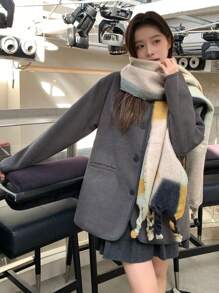 INAWLY 1 件女士休闲优雅保暖宽松纽扣长袖夹克，秋冬 - 深灰色 - 查看 3