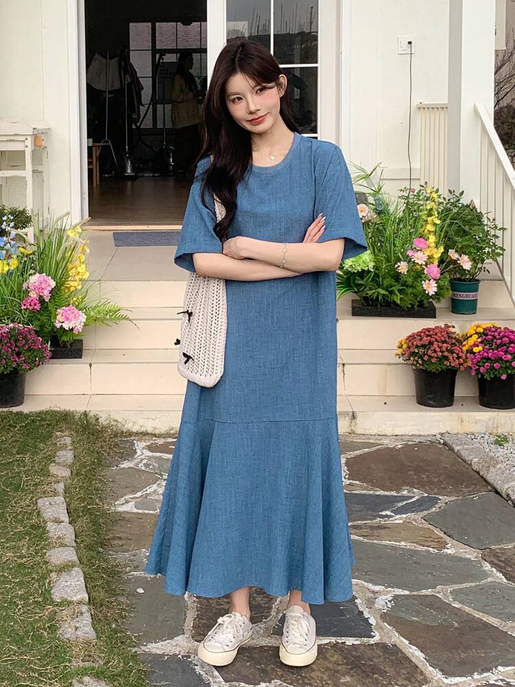 Women Elegant Solid Long Dress, Spring And Summer, Casual Women Dress