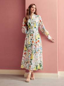 MOTF PREMIUM VESTIDO FLUIDO CON ESTAMPADO FLORAL, ATUENDO PARA EL DÍA DE SAN VALENTÍN, PRIMAVERA/VERANO - Multicolor - Ver 4