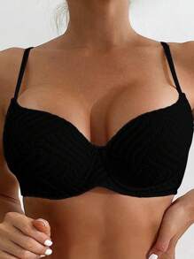 SHEIN Swim بكيني سادة ملابس علوية موحد اللون لأجازة الصيف - الأسود - مشاهدة 6