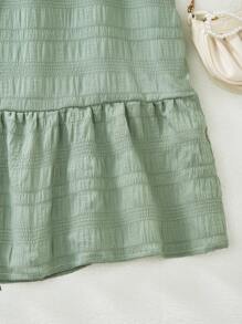 Tween Girl Green Textured Fabric Comfortable Casual Loose Vacation Dress,Holiday Summer Travel - Army Green - View 5