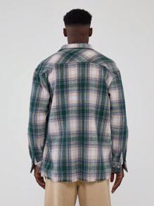 Musero Distressed Hem Button Up Flannel Shirt