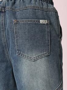 SUMWON Tween Boys 宽松直筒版型脏洗缝合拉式牛仔裤 - 中等水洗藍 - 查看 6