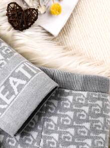 Baby Girls 2pcs Set Grey Co-Ord Outfit,Checkerboard Knitted Crew Neck Sweater & Wide Leg Pants,Casual Autumn Back-To-School Fashionable Knitwear Set - Multicolor - View 3