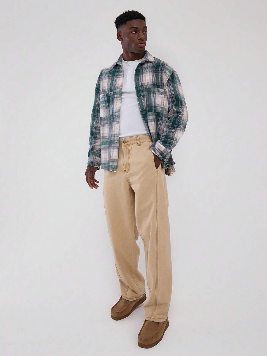 Musero Seam Detail Loose Fit Washed Denim Jeans - Multicolor - View 1