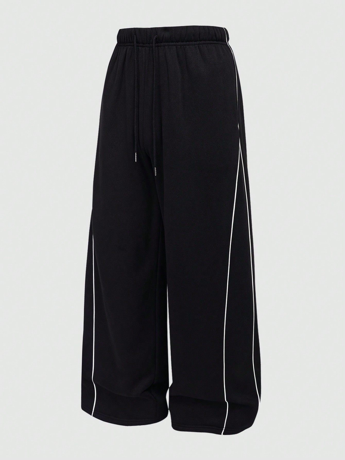 Men's Casual Loose Fit Straight Leg Sweatpants With Contrast Color Embroidered Panels, Thermal Lined, Suitable For Autumn/Winter