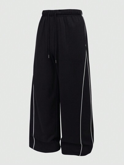 Pantalones de chándal para hombre de corte recto y ajuste holgado, con paneles bordados de color contrastante, forro térmico, apropiado para otoño/invierno