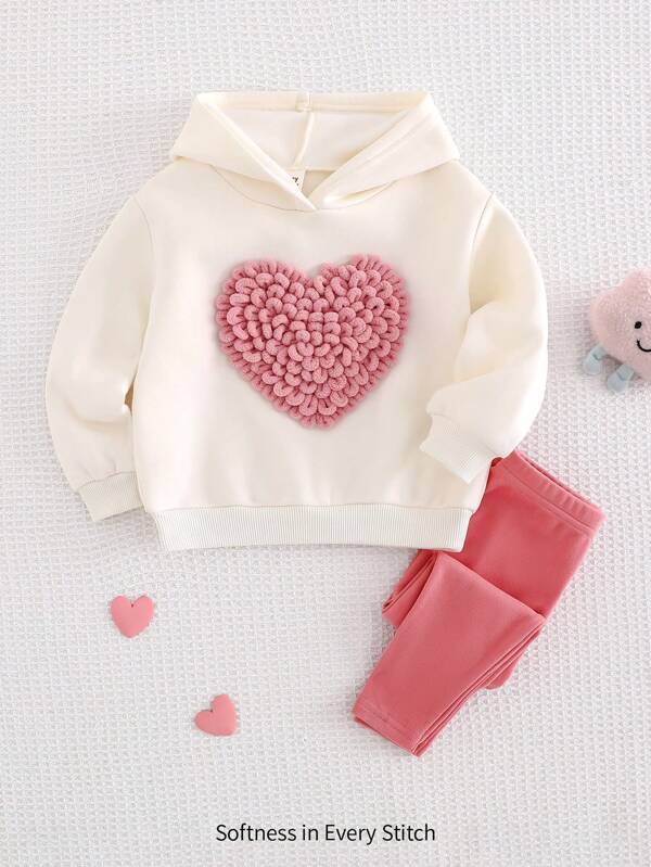 Cozy Pixies 2 peças/conjunto bebê menina 3d coração moletom com capuz manga comprida e leggings com cintura elástica roupa