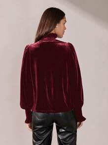 BizChic Turtleneck Velvet T-Shirt, Fashionable Commuter Top, Romantic Attire For Holidays, Women Office Wear - Burgundy - View 4