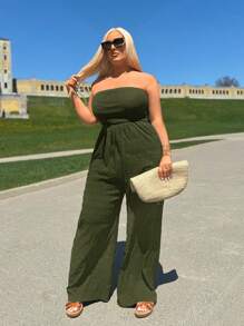SHEIN SXY Mono casual de pierna ancha y talla grande de un solo color