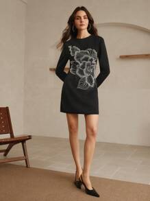 Anewsta Women's Luxury Long Sleeve Beaded Evening Gown - Black - View 5