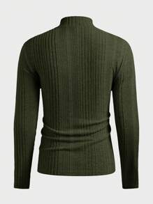 Manfinity VCAY 3 件套男士修身休闲圆领长袖 T 恤，适合秋季 - 軍綠色 - 查看 3