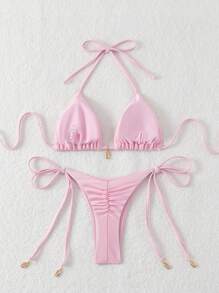 Swim Mod 纯色比基尼套装，度假海滩夏日 - 淺粉色 - 查看 2