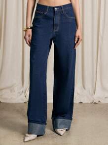 AiiRZ 翻起宽松牛仔裤 - 藍色 - 查看 3