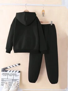 Conjunto de 2 piezas para niñas preadolescentes con top tipo sudadera suave y cómoda, minimalista, y pantalones con cordón