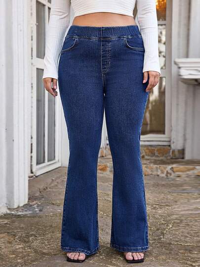 EURMUSE Plus Size  High Waist Flare Leg Jeans