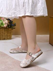 1 Pair Girl Velvet Closed Toe Flat Slide Slippers, Suitable For Daily Wear - Apricot - View 5