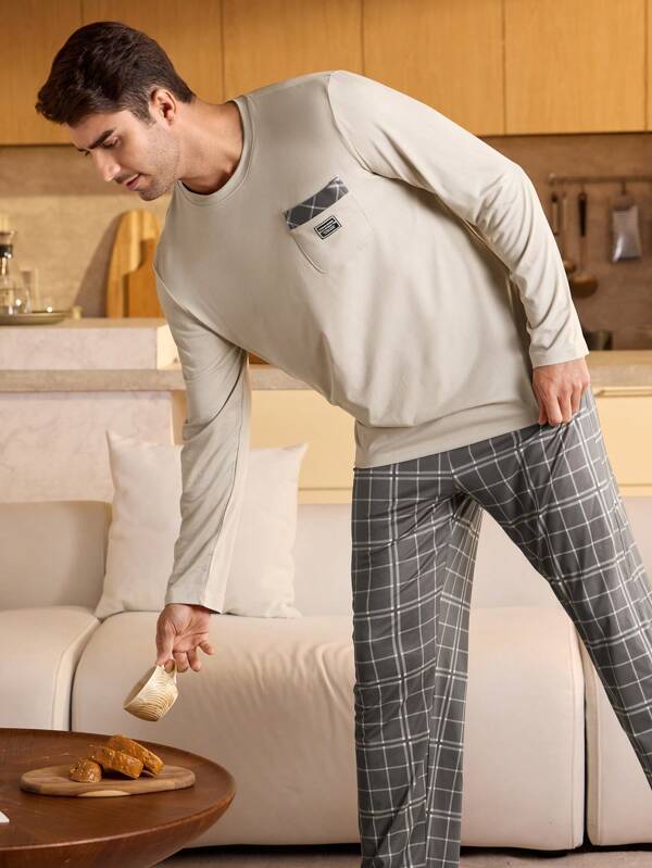 Herren Karohemd und Hose Pyjama Set, Herbstkleidung