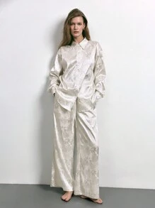 Maija Nuevo traje urbano de invierno, pantalones casuales largos de mujer con tela de jacquard floral de color albaricoque, adecuado para uso casual, fiesta de vacaciones, salida elegante moderna de lujo, día de San Valentín