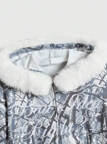ROMWE Kawaii sweat-shirt à capuche moelleux avec lacets et paillettes, style camouflage Y2K streetwear pour femmes - Gris - Voir 3
