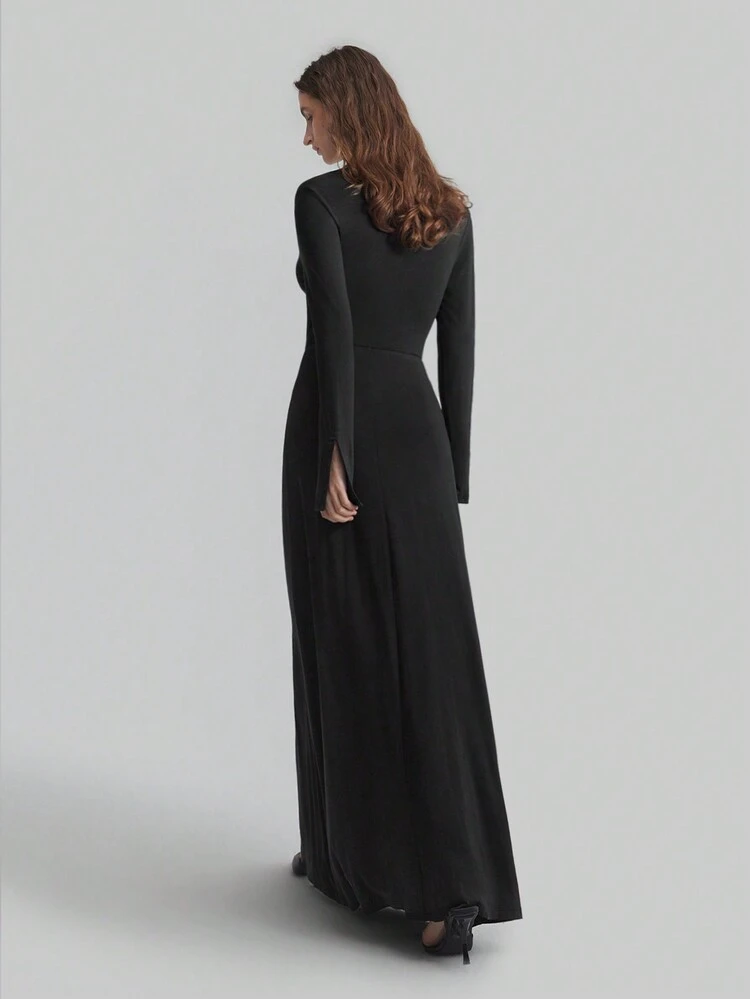 Elegant Modern Style, Black Hollow Out Design Women's Mini Dress, Fitted Silhouette, Suitable For Spring And Parties/Events Like Valentine's Day