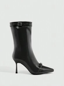 CUCCOO SZL 女士时尚尖头高筒靴，适合派对和冬季情人节 - 黑色 - 查看 1