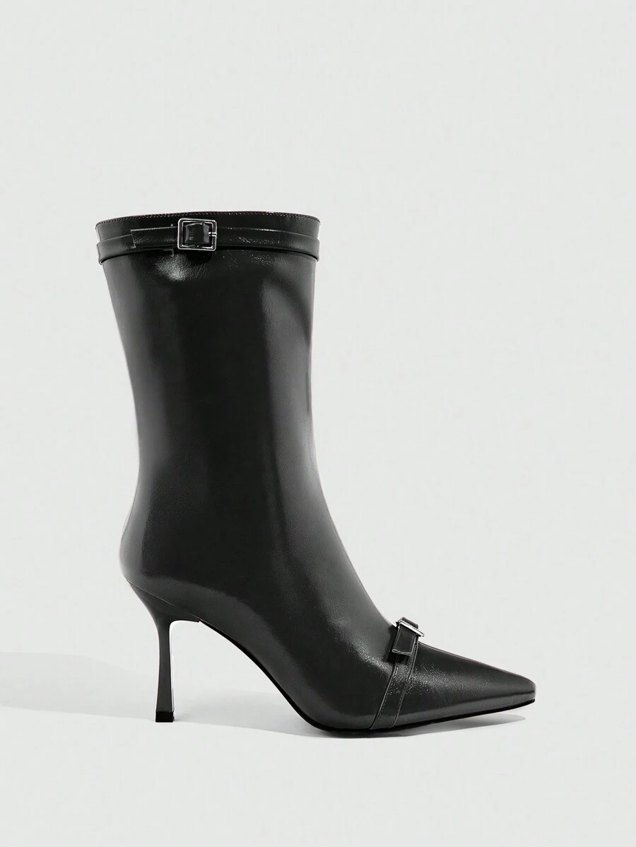 CUCCOO SZL 女士时尚尖头高筒靴，适合派对和冬季情人节 - 黑色 - 查看 1