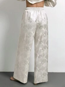 Maija Nuevo traje urbano de invierno, pantalones casuales largos de mujer con tela de jacquard floral de color albaricoque, adecuado para uso casual, fiesta de vacaciones, salida elegante moderna de lujo, día de San Valentín