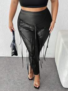 SHEIN CURVE+ Plus Size Women's Slim Fit Pants With Cross Tie Design, Suitable For Parties, Gatherings, Daily Leisure