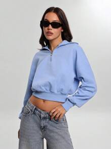 EURMUSE 100% Cotton Collar With Zipper Pattern Oversize Sweatshirt - Baby Blue - View 3