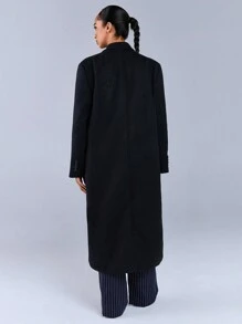 Athîral Women's Solid Color Notched Collar Long Sleeve Elegant Loose Jacket, Autumn/Winter - Black - View 2