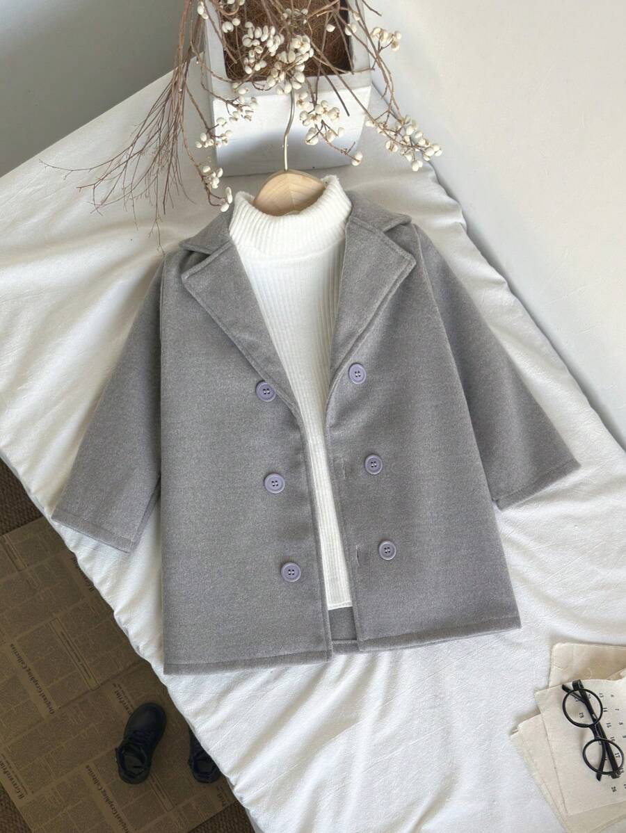 SHEIN Kurtka dwurzędowa dla chłopców z kołnierzykiem i długim rękawem, ciepła i modna na wyjścia i imprezy jesienią/zimą