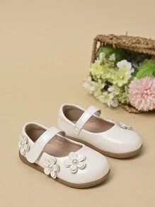 Toddler Girls' Cute Sweet Pearl Flower Flats, Suitable For Wedding, Stage
