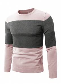 Manfinity Homme Men's Autumn/Winter Colorblock Round Neck Long Sleeve Casual Sweater - Pink - View 3