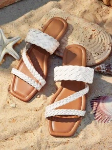 Styleloop Dép đi biển đế mềm đa năng thời trang quai chéo cho nữ, mùa hè - Màu be - Xem 2