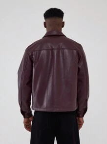 Musero Faux Leather Trucker Jacket - Purple - View 3