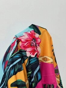 SHEIN LUNE Women Tropical Floral Spaghetti Strap Belted Waist Tie Dress Maxi Women Outfit - Multicolor - View 4