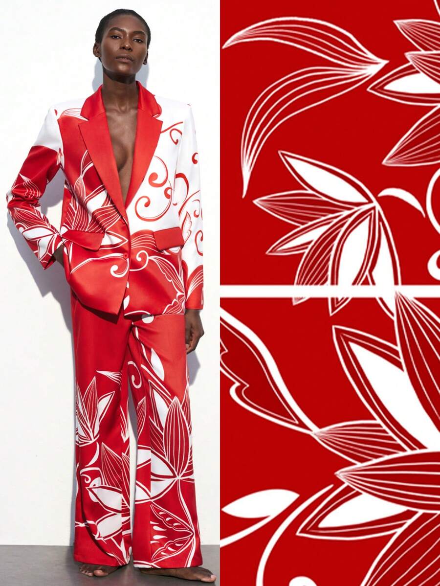 Maija White Floral Printed Red Women Blazer Jacket, Suitable For Spring/Summer Holidays,Festival - Red - View 1