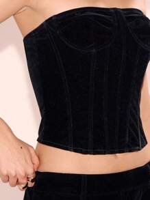MUSERA Longline Velvet Panel Corset Top Vacation Spring Summer Casual Basic Holiday - Black - View 5