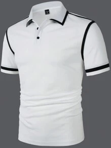Manfinity Mode Men's Color Block Front Button Casual Short Sleeve Polo Formal Shirt, Ceremony - White - View 6