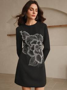 Anewsta Women's Luxury Long Sleeve Beaded Evening Gown - Black - View 4