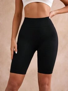 Seamluxe SHEIN Sport Shorts deportivos casuales sin costuras de unicolor para mujer, Short de sudor, Short de gimnasia, Short de ciclista
