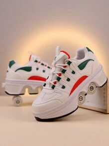 适合 6-15 岁青少年的可伸缩四轮鞋，春秋可转换轮滑鞋，带可折叠轮子，适合室内和室外轮滑 - 彩色 - 查看 4