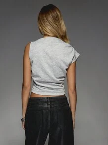 MISSGUIDED Sleeveless Crop Tank Top With Side Ruching Detail Mock Neck Athletic Casual Summer Spring Fashion Basic Layering Essential Everyday Wear - Light Grey - View 2