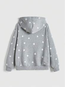 ROMWE Kawaii Sudadera con capucha y cremallera con estampado de estrellas y eslogan en lámina de oro