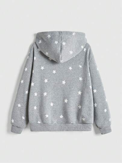 Kawaii sweat-shirt à capuche zippé imprimé étoiles avec slogan en feuille d'or