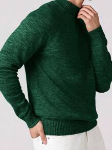 Manfinity Homme Men's Casual Mixed Fiber Raglan Sleeve Sweater, Autumn/Winter - Dark Green - View 3