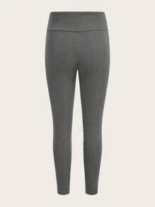SHEIN Quần legging cạp cao lót nhiệt màu trơn cho bà bầu, thích hợp cho mùa đông - Xám - Xem 5